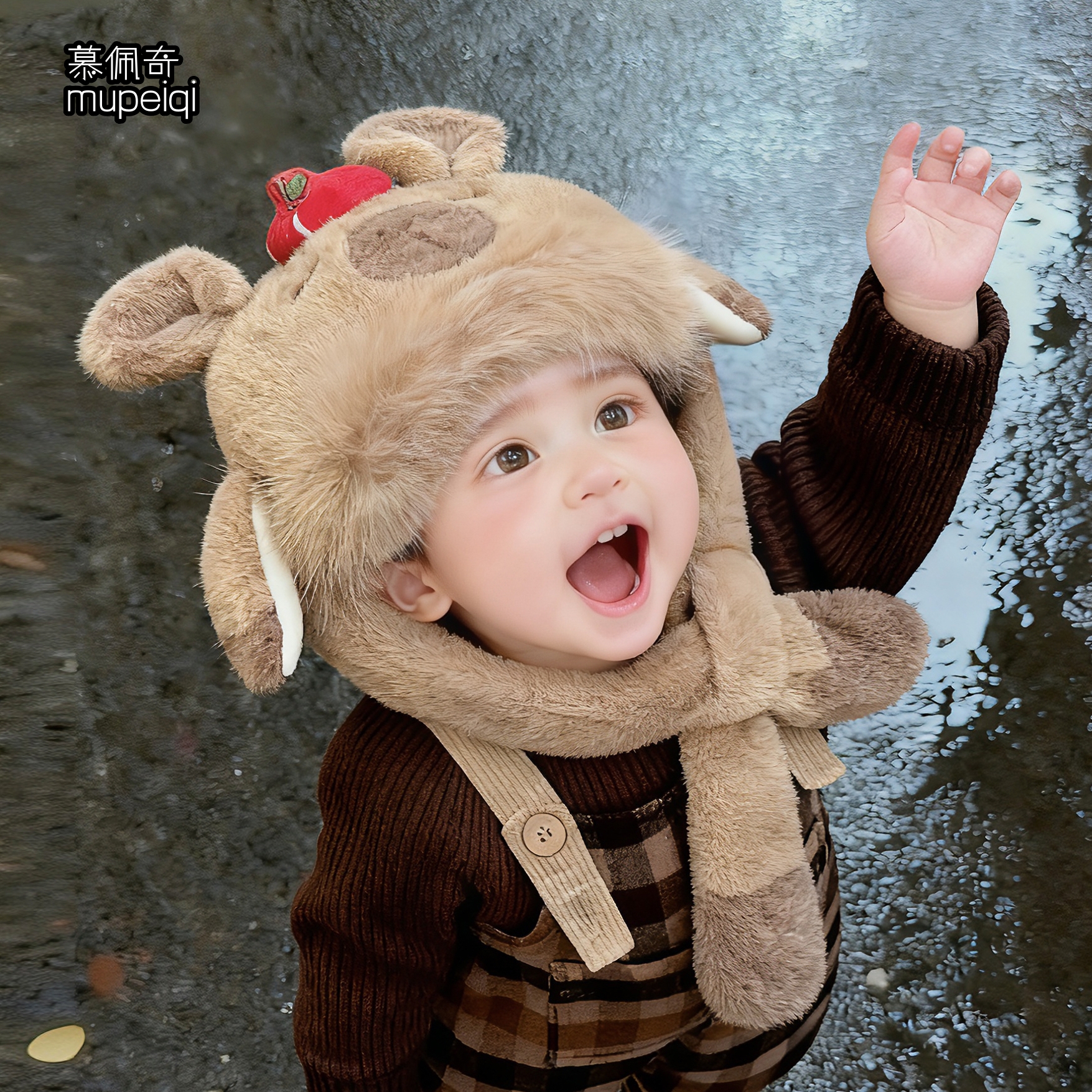 儿童帽子冬季毛绒会动的耳朵帽子