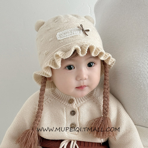 慕佩奇宝宝毛线帽女婴儿假发辫子
