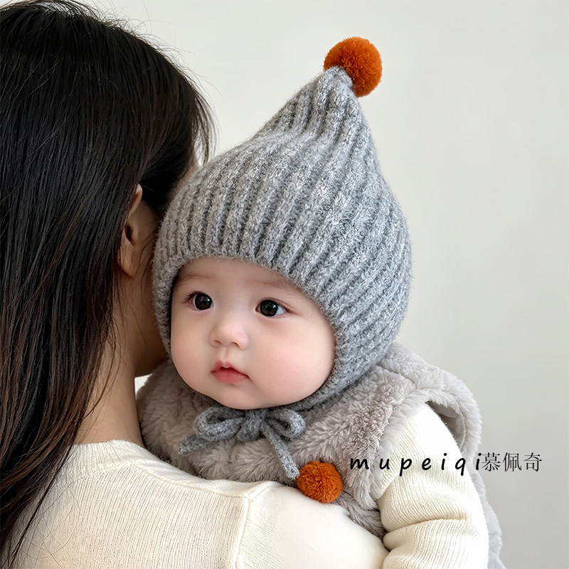 婴儿帽子秋冬季针织帽韩版男女宝宝小月龄韩版可爱毛线护耳帽保暖