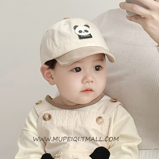 宝宝帽子春秋季可爱熊猫鸭舌帽男童女婴儿翻檐速干薄款遮阳帽防晒