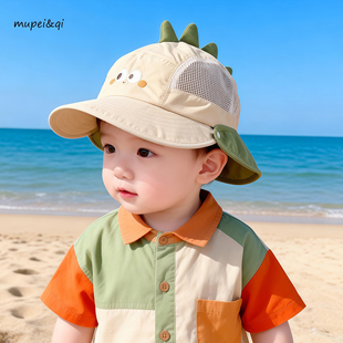宝宝帽子春夏薄款 防晒帽男女儿童披肩可拆网户外遮阳帽婴儿渔夫帽
