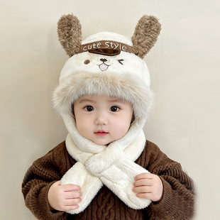 儿童帽子围巾一体冬季可爱悟空耳朵宝宝会动毛绒护耳帽加厚男女帽