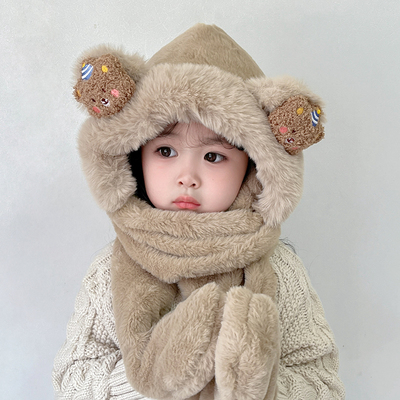 慕佩奇毛绒一体帽大毛领冬天保暖