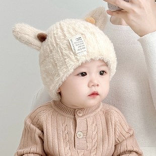 宝宝帽子秋冬季韩版男童可爱珊瑚绒毛线帽女婴幼儿冬天加绒保暖厚