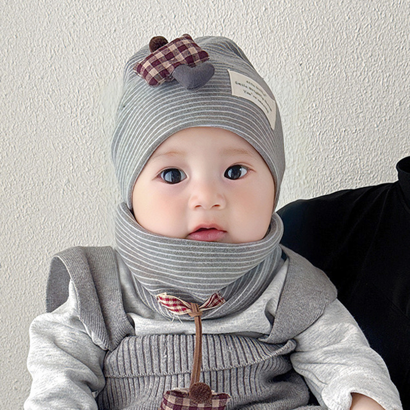 婴幼春秋季帽子围脖两件套防风