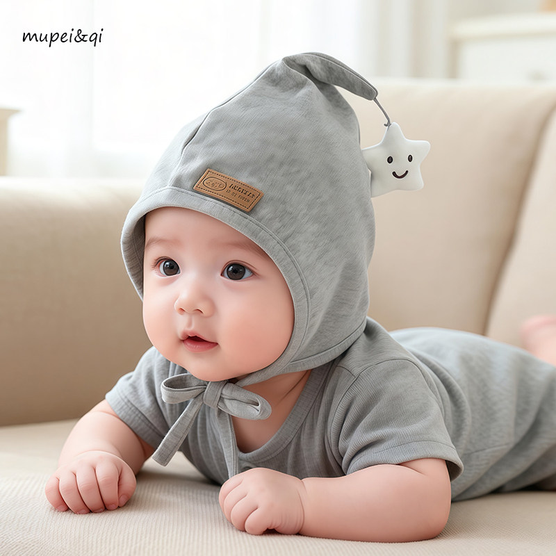 婴儿帽子春秋季纯棉胎帽男童女宝宝小月龄星星护耳帽韩版可爱护囟