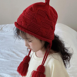 儿童毛线帽秋冬季 男童女童针织护耳帽流苏保暖防风宝宝潮 时尚 韩版