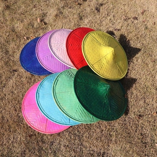 翘边红色花腰竹编斗笠成人少数民族儿童舞蹈表演傣族舞蹈服装帽子