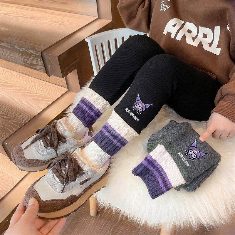 女童打底裤加绒秋冬款加厚外穿彩条小女孩冬季儿童宝宝一体绒裤子