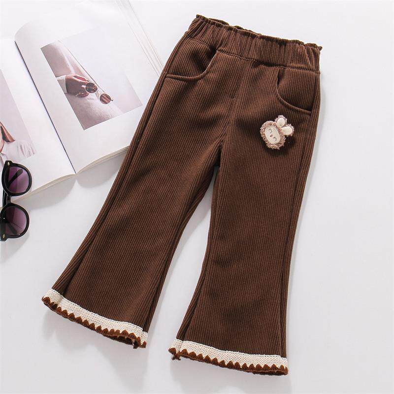 女童裤子春秋2025新款儿童加绒洋气条绒休闲裤小女孩春装喇叭裤潮