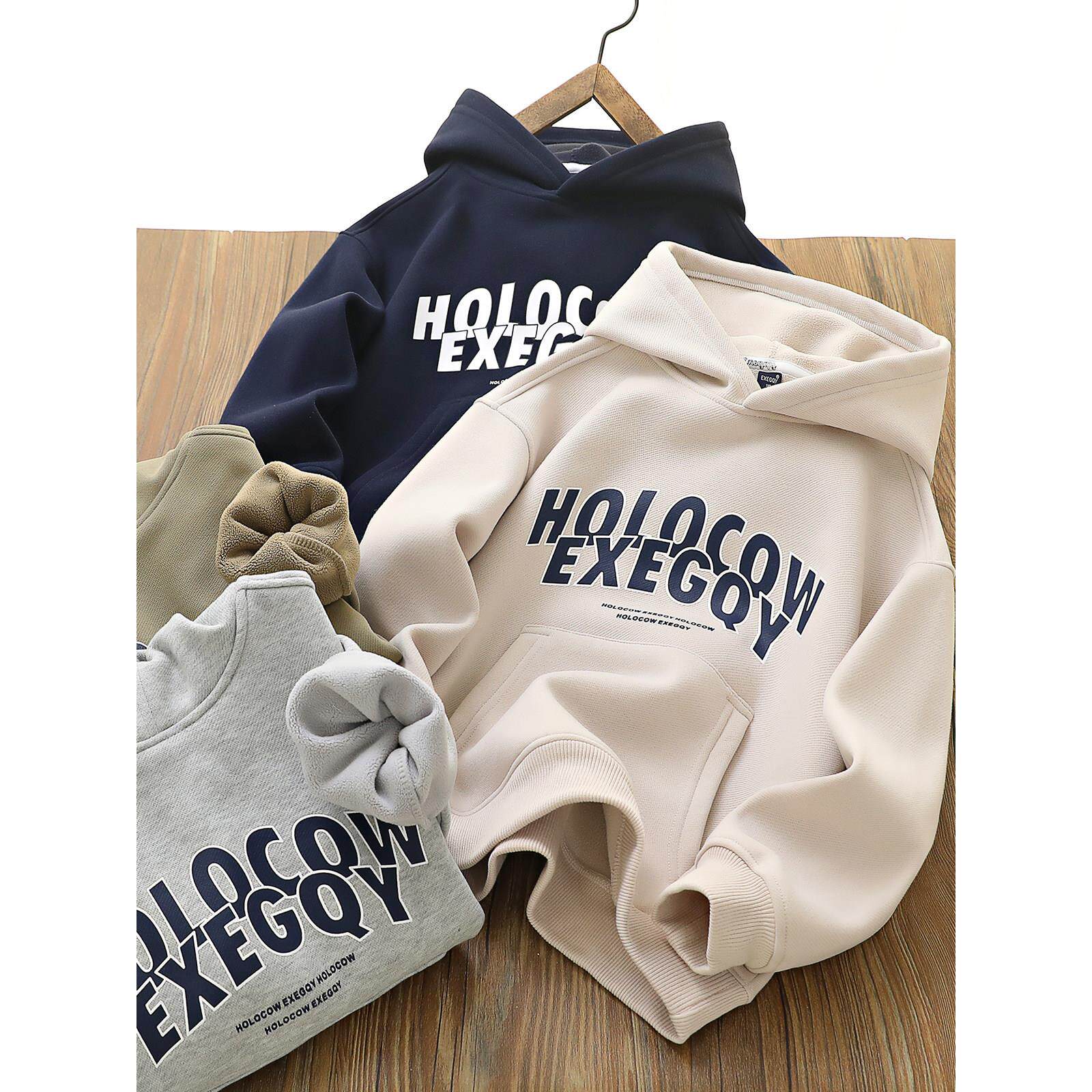 180青少年儿童加绒连帽卫衣 男女童一体绒保暖帽衫中大童冬款童装