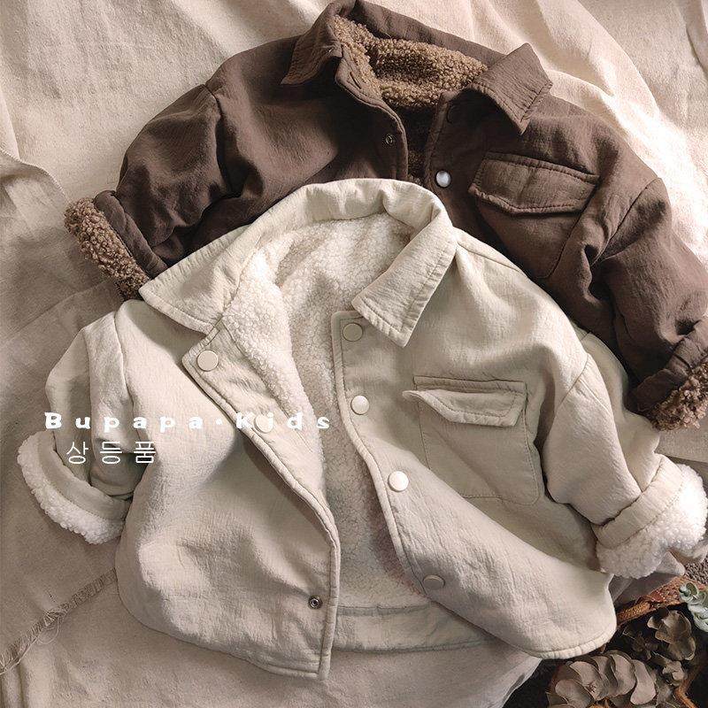 两面穿~加绒衬衣外套 儿童森系翻领衬衫男女宝宝洋气保暖上衣秋冬