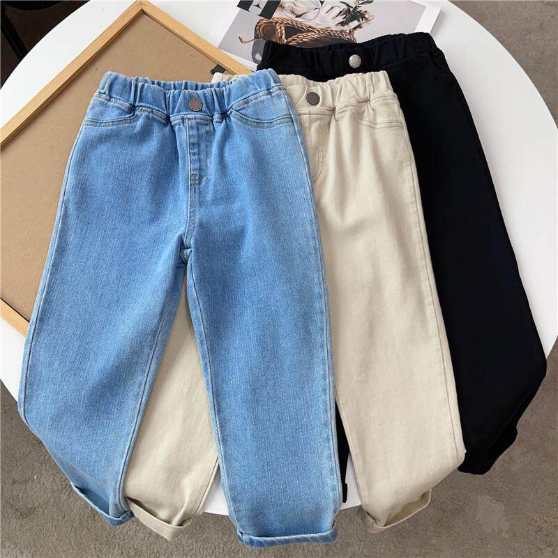 儿童牛仔裤男童休闲 裤女童直筒裤宝宝裤子中小童纯色长裤春秋款