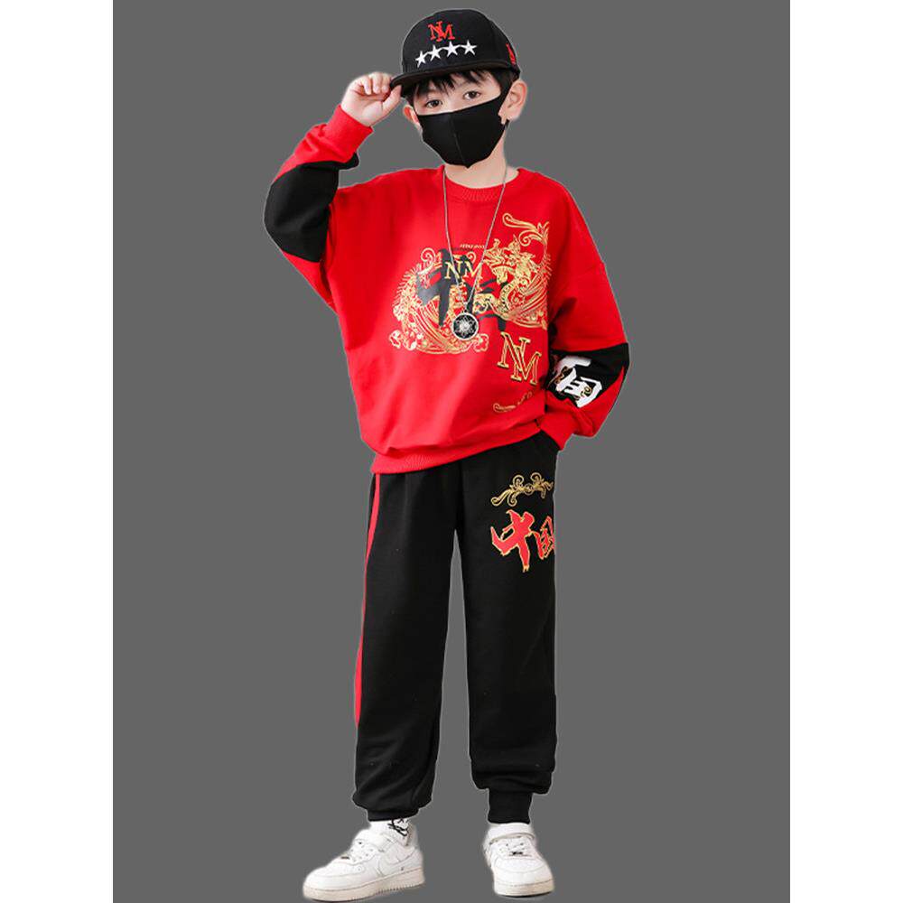 童装春装套装2025蛇年新款红色卫衣国潮童装新年衣服男童儿童服装