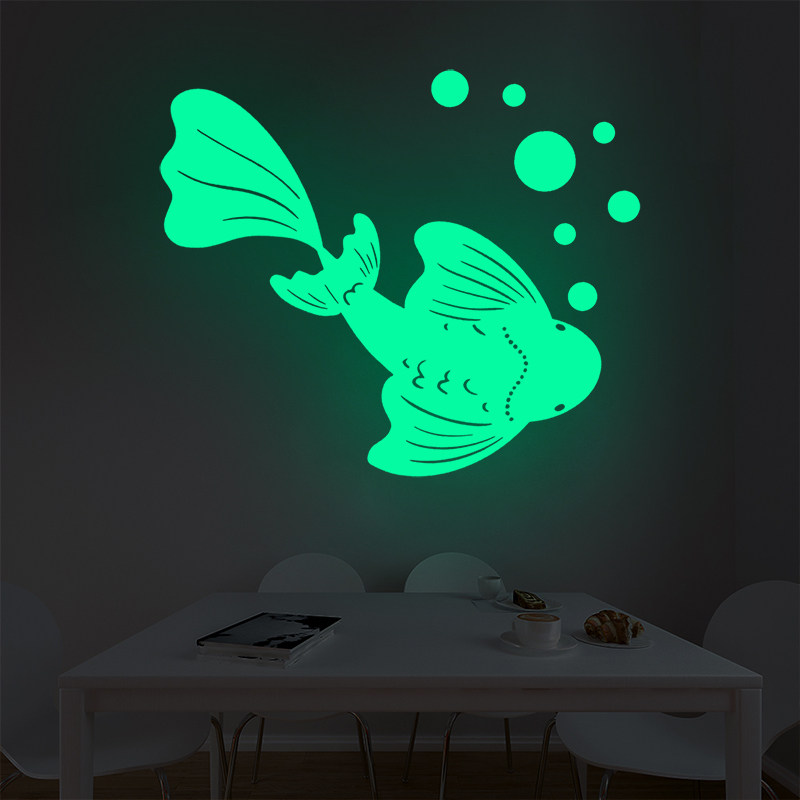 夜光锦鲤卡通发光墙贴客厅卧室墙面装饰贴纸儿童房墙壁布置荧光贴