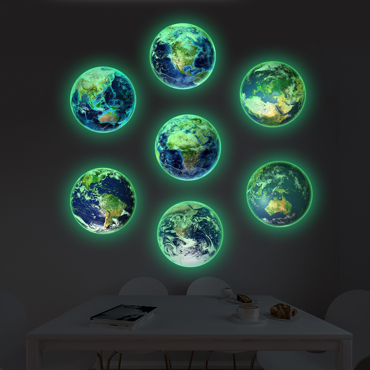 夜光创意地球七大洲跨境亚马逊贴纸卧室房间儿童房客厅墙贴装饰