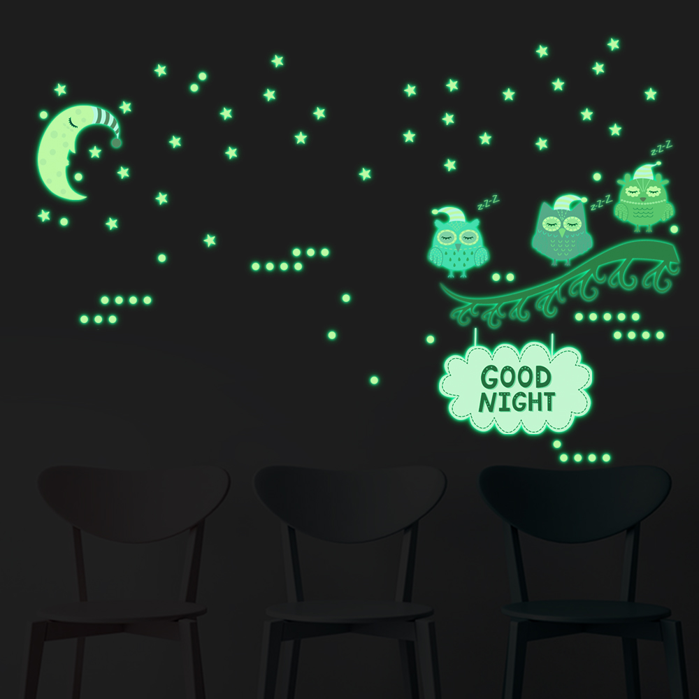 卡通睡觉小鸟夜光贴纸房间儿童房卧室发光贴画装饰自粘墙贴荧光贴
