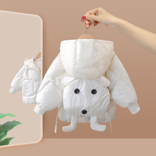 女童羽绒服冬季2025新款宝宝冬装加厚保暖中长款儿童白色连帽外套