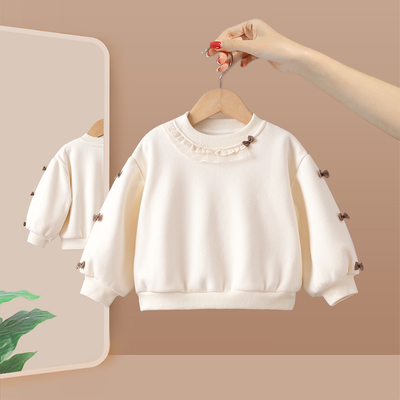 女童冬装卫衣2025新款小女孩秋冬季加厚一体绒宝宝圆领保暖打底衫