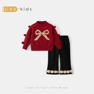 女童套装2025新款宝宝红色本命年巨好看儿童洋气时髦冬装周岁礼服
