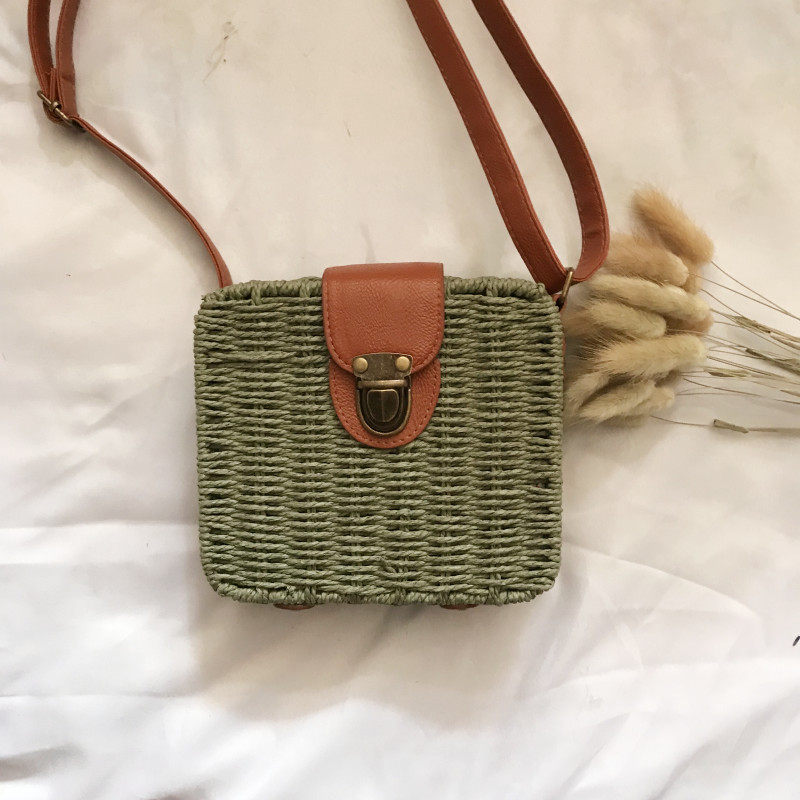 ins Same item the republic of korea Style Idiot Woven bag Messenger Pastoral wind Square Mini Straw Rattan Female bagin the Leather/Lady bags/Men's bag, Ms. bags  category - from Buy2taobao.com to provide professional Taobao agent buy service