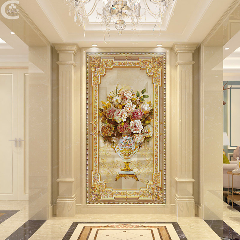 高级奢华壁布欧式玄关走廊尽头过道背景墙壁画客厅壁纸墙纸墙布,家装主材,定制壁画,淘宝优惠券,粉丝福利购,淘宝优惠卷