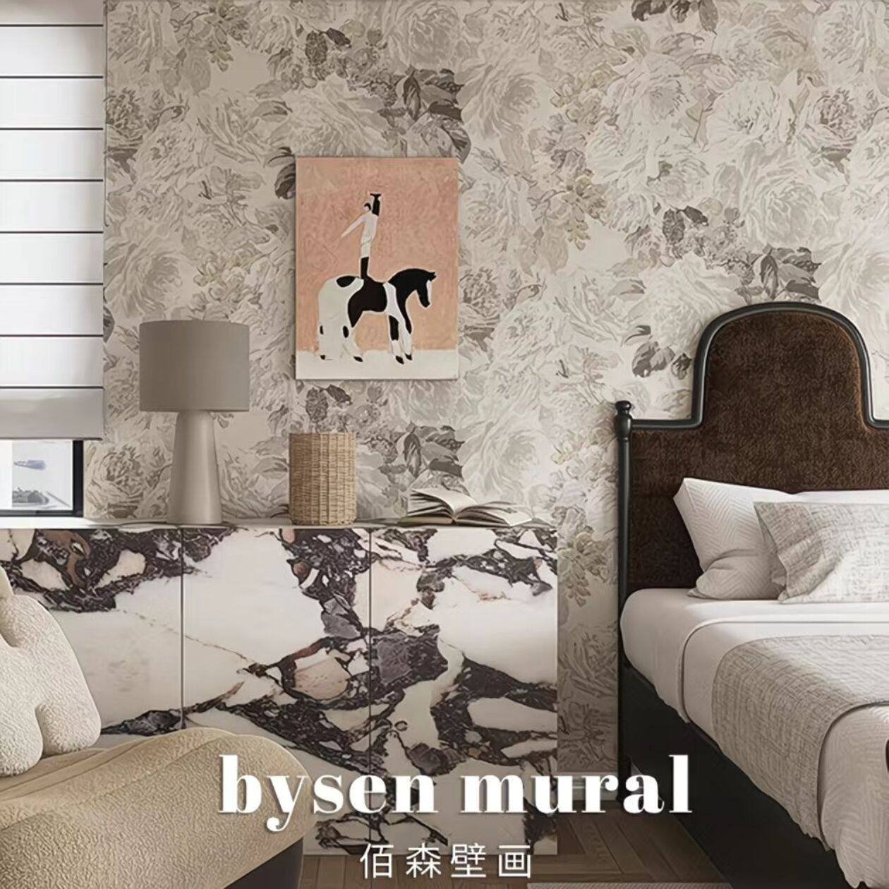 法式复古艺术牡丹轻奢风背景墙壁纸客厅卧室美式墙布北欧简约壁画