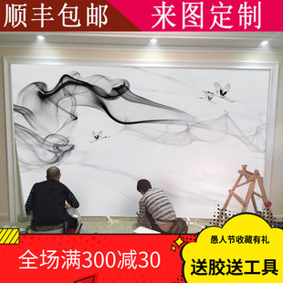 壁纸现代简约鱼肚白大理石客厅电视背景墙壁布3D无缝墙布定制壁画