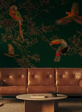 蓝色美式大花壁布美式复古客厅灰色墙布定制布电视背景墙定制壁画