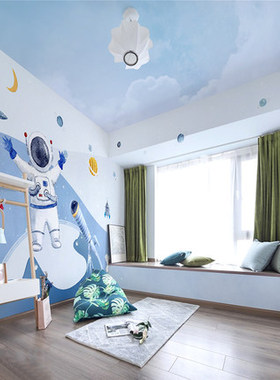 灰色星星云朵卡通墙纸女孩房墙布儿童卧室壁纸无缝无纺布壁画定制