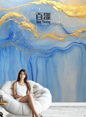 轻奢烫金蓝色纹理电视背景墙壁画北欧式现代卧室墙纸沙发影视壁布