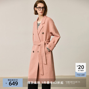 LILY奥莱冬新款 女装 绵羊毛经典 优雅双排扣百搭通勤呢子大衣女长款