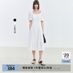 裙子女法式 LILY奥莱夏款 优雅方领收腰显瘦连衣裙女
