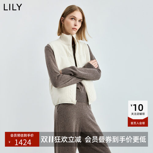 【100%羊毛】商场同款LILY2026秋新款绞花两面穿90鹅绒羽绒马甲女