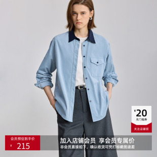 撞色水洗灯芯绒翻领宽松休闲蓝色衬衫 工装 外套 女装 LILY冬新款