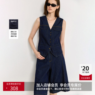 V领牛仔马甲背心女坎肩 棉麻休闲百搭无袖 LILY夏新款 复古工装