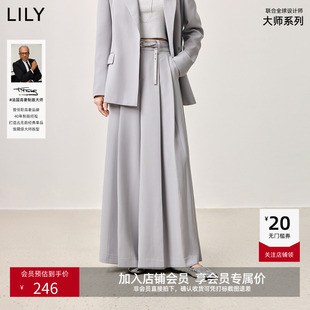 【LILY大师系列】商场同款2025春格雷系宽松垂感灰色阔腿裤西裤女