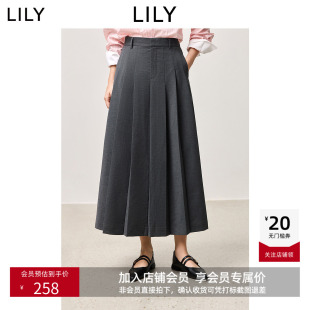 女装 LILY春新款 格雷系极简风百褶裙半身裙伞裙女 商场同款