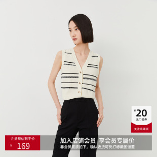 女装 LILY奥莱春新款 复古条纹撞色针织马甲背心上衣女 商场同款