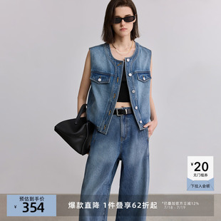 LILY2025夏新款 背心 女装 复古简约宽松休闲百搭无领牛仔马甲无袖
