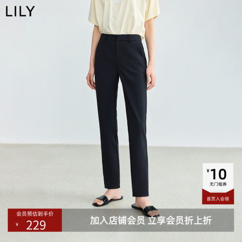 LILY2026夏新款简约显瘦高腰九分修身通勤铅笔裤休闲小黑裤女