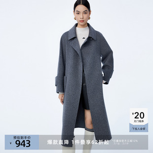呢子大衣外套女 LILY奥莱冬新款 女装 绵羊毛优雅气质通勤款 复古长款