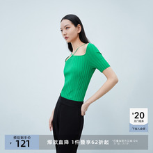 LILY官方奥莱夏新款女装时尚纯色别致吊带式五分袖针织衫低领上衣