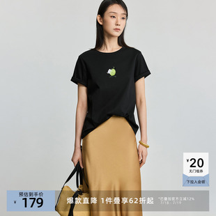 全棉简约印花宽松休闲百搭通勤圆领短袖 LILY2025夏新款 T恤女上衣