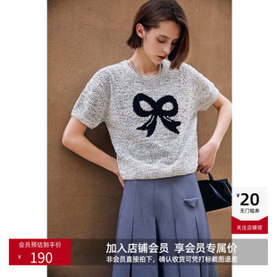针织衫 格雷系减龄蝴蝶结圆领休闲气质通勤短袖 女装 LILY秋新款