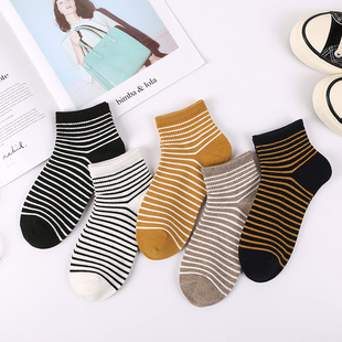 条纹袜子女短袜纯棉潮浅口韩版 ulzzang中短筒复古百搭日系ins韩国