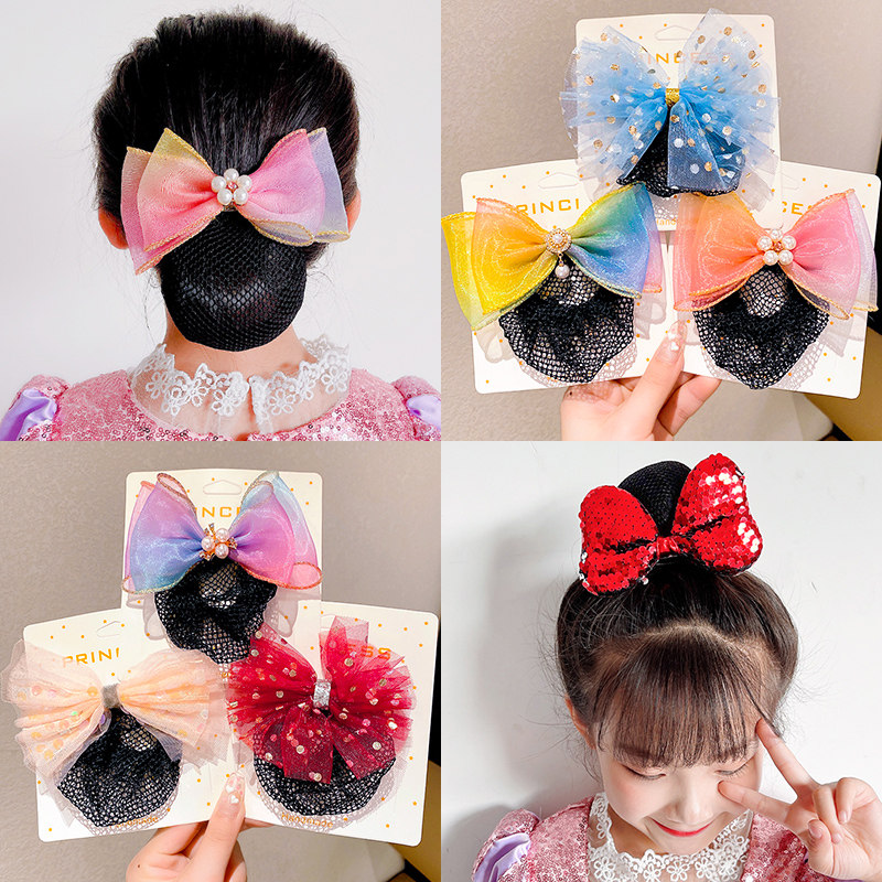 儿童头饰舞蹈盘头专用发网女童考级跳舞盘发网兜女孩丸子头发套