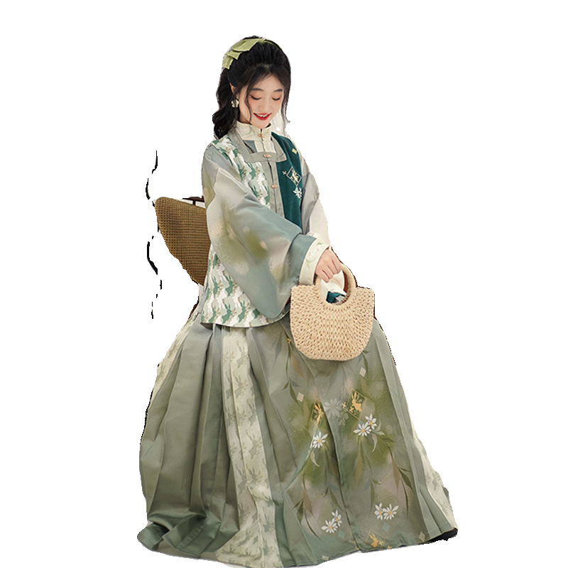 柒邑原创汉服女明制马面裙【竹菊兔兔茶】中国风比甲琵琶袖春秋季