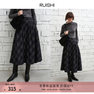 复古格纹不规则a字伞裙显瘦半身裙女冬季 RUISHI芮时 绒冬格调