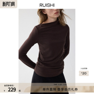 女秋 莫代尔羊毛混纺斜肩小高领上衣打底衫 RUISHI芮时 天鹅颈